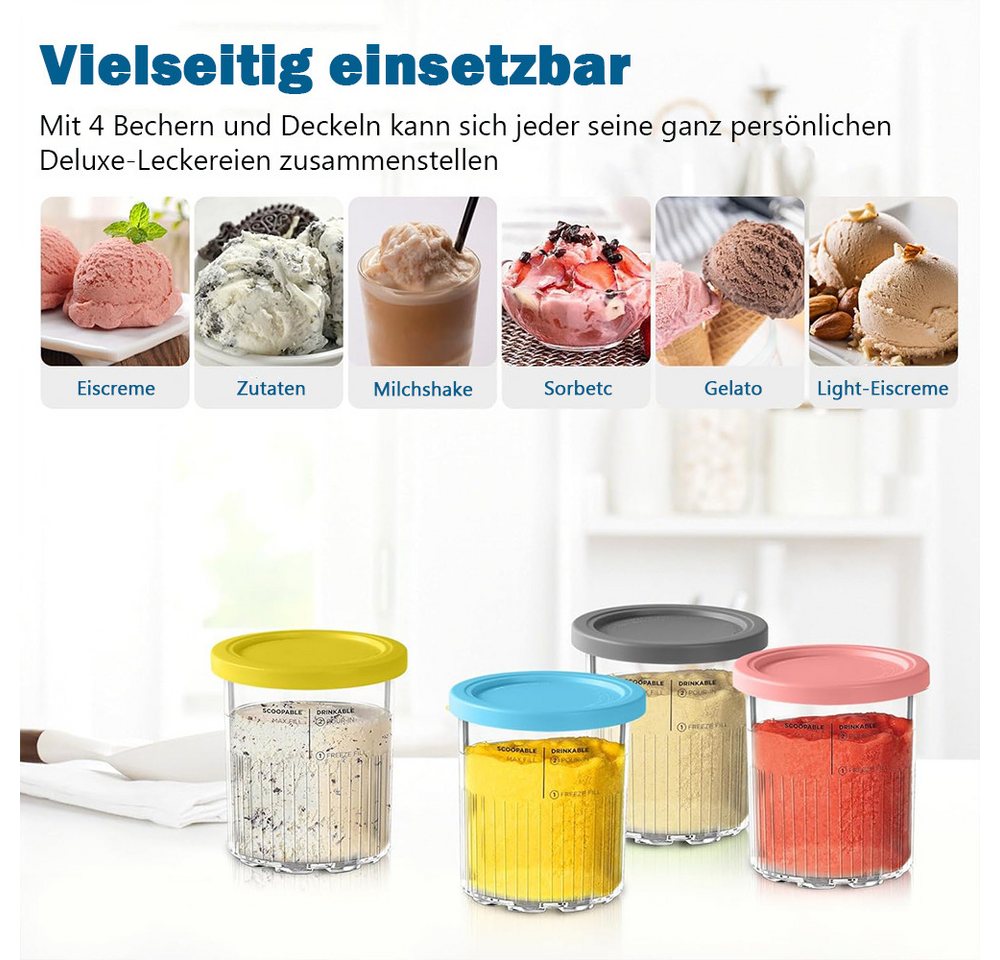 AFKSMILE Eisbereiteraufsatz 4 Stück Ersatz für Ninja Creami Deluxe Pints und Deckel Löffel, 24 oz. Pint-Behälter kompatibel mit NC501, NC500 Serie - BPA-frei
