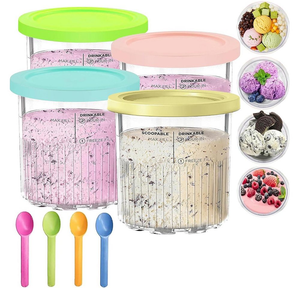 AFKSMILE Eisbereiteraufsatz 4 Stück Ersatz für Ninja Creami Deluxe Pints und Deckel Löffel, 24 oz. Pint-Behälter kompatibel mit NC501, NC500 Serie - BPA-frei Bild 2