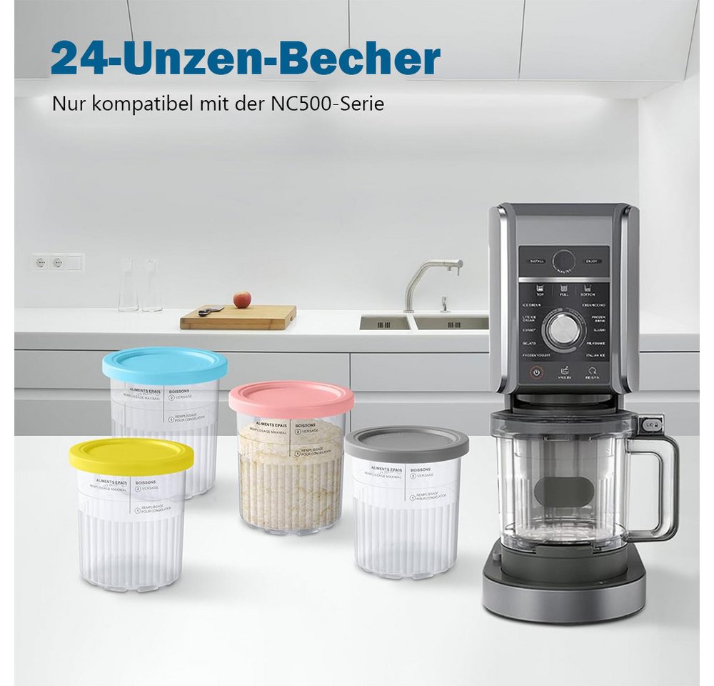 AFKSMILE Eisbereiteraufsatz 4 Stück Ersatz für Ninja Creami Deluxe Pints und Deckel Löffel, 24 oz. Pint-Behälter kompatibel mit NC501, NC500 Serie - BPA-frei Bild 3