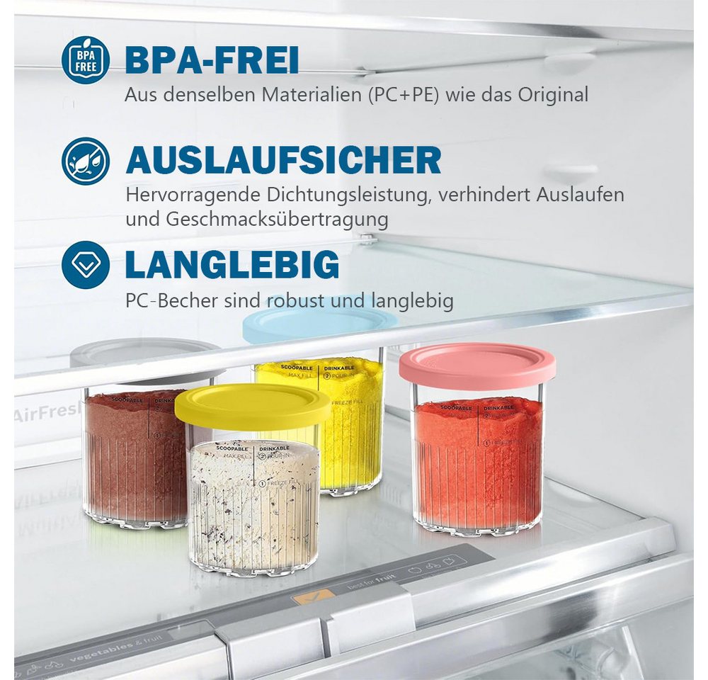 AFKSMILE Eisbereiteraufsatz 4 Stück Ersatz für Ninja Creami Deluxe Pints und Deckel Löffel, 24 oz. Pint-Behälter kompatibel mit NC501, NC500 Serie - BPA-frei Bild 4