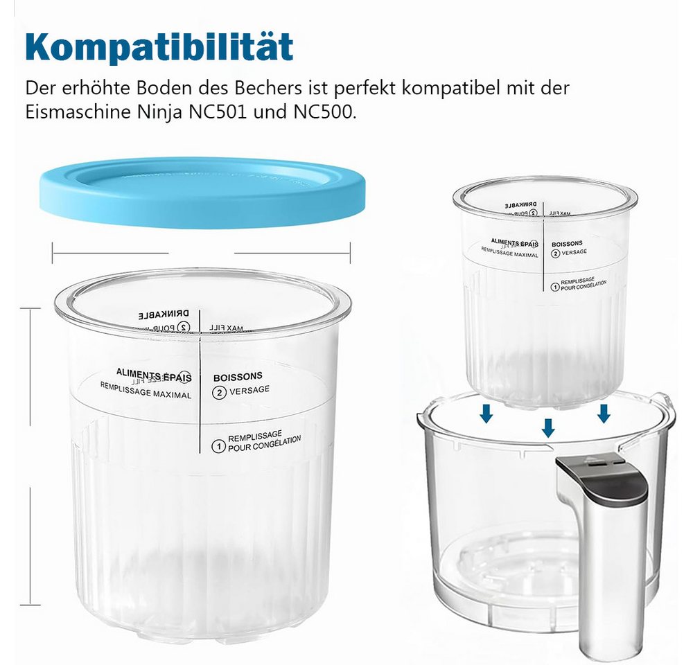 AFKSMILE Eisbereiteraufsatz 4 Stück Ersatz für Ninja Creami Deluxe Pints und Deckel Löffel, 24 oz. Pint-Behälter kompatibel mit NC501, NC500 Serie - BPA-frei Bild 5