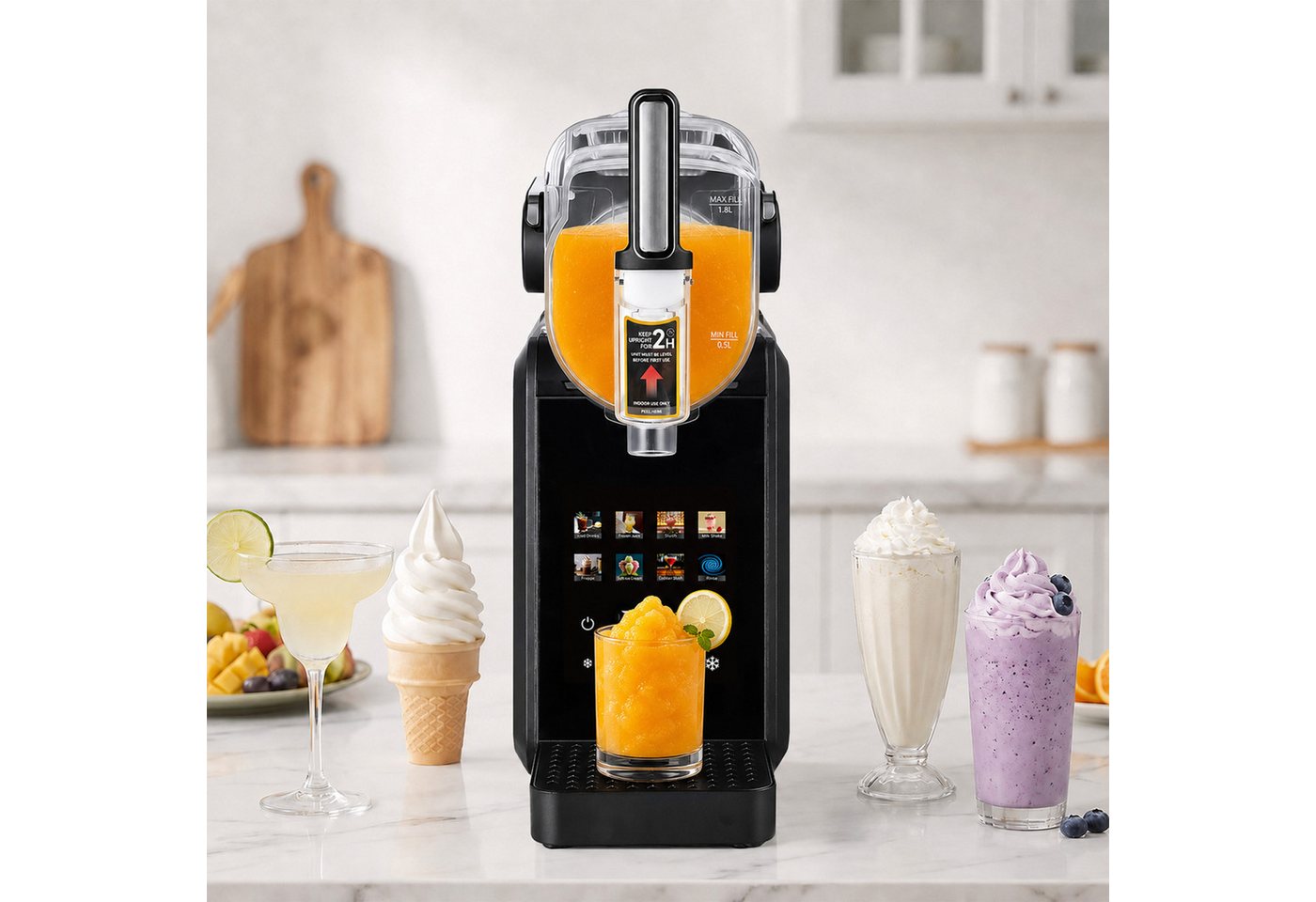 Vankel Slush-Eismaschine 8-in-1, ohne Eiswürfel, Selbstreinigung, 10 Konsistenzstufen, 1,8 l, 200 W, Slushmaker für Kaltgetränke, Slush, Milchshake, Frappé, Softeis