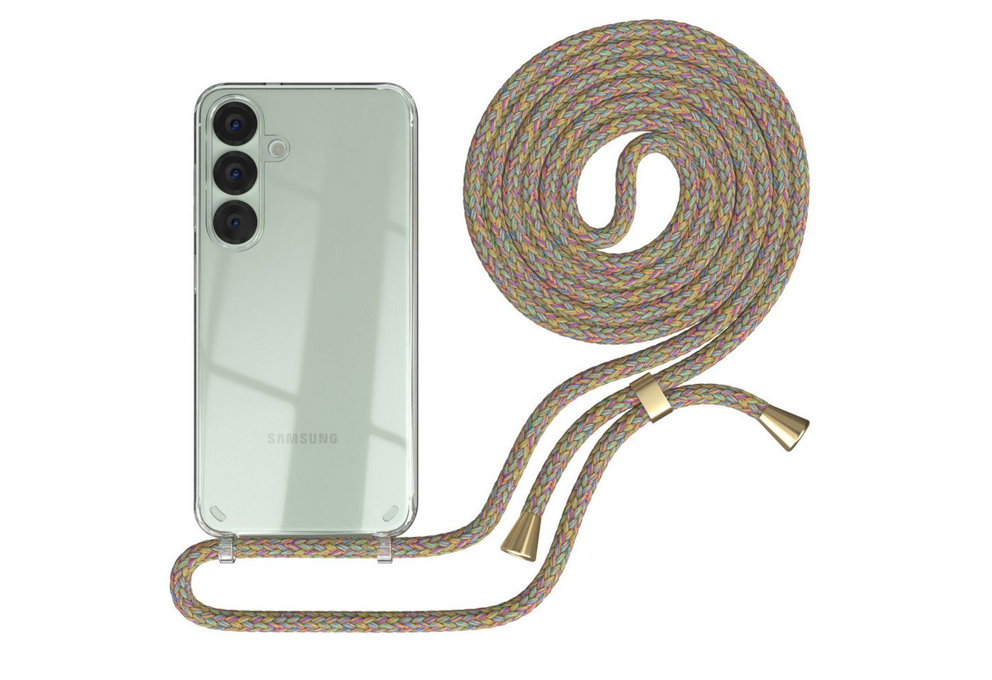 EAZY CASE Handykette Hülle mit Kette für Samsung Galaxy S25 6,2 Zoll, Ketten Hülle Schultergurt Schutz Hülle Tasche mit Band Bunt Clip Gold Bild 3