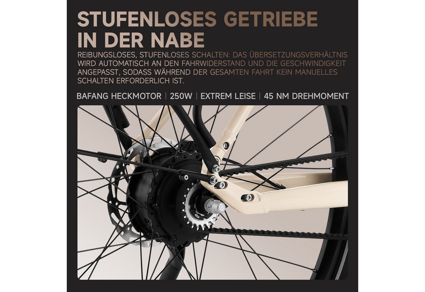 VECOCRAFT E-Bike Cityrad 28‘’ Automatische 2-Gang-Schaltung mit Drehmomentsensor, 45Nm LUNA 2.0, Heckmotor, 360 Wh, (nach EN 15194), wartungsarmer Gates Riemenantrieb, Stadtpedelec für Damen & Herren Bild 3