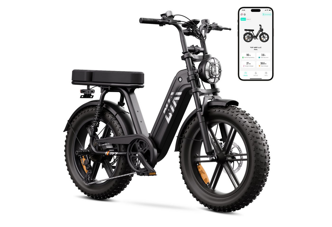 SISIGAD Mountainbike 20'' Fat Tire E-Bike 48V 15AH,250W, Herausnehmbarer Akku, APP, R7, Shimano, 7-Gang Schaltung,100 km Reichweite(PAS) für Alltag und Freizeit Bild 4