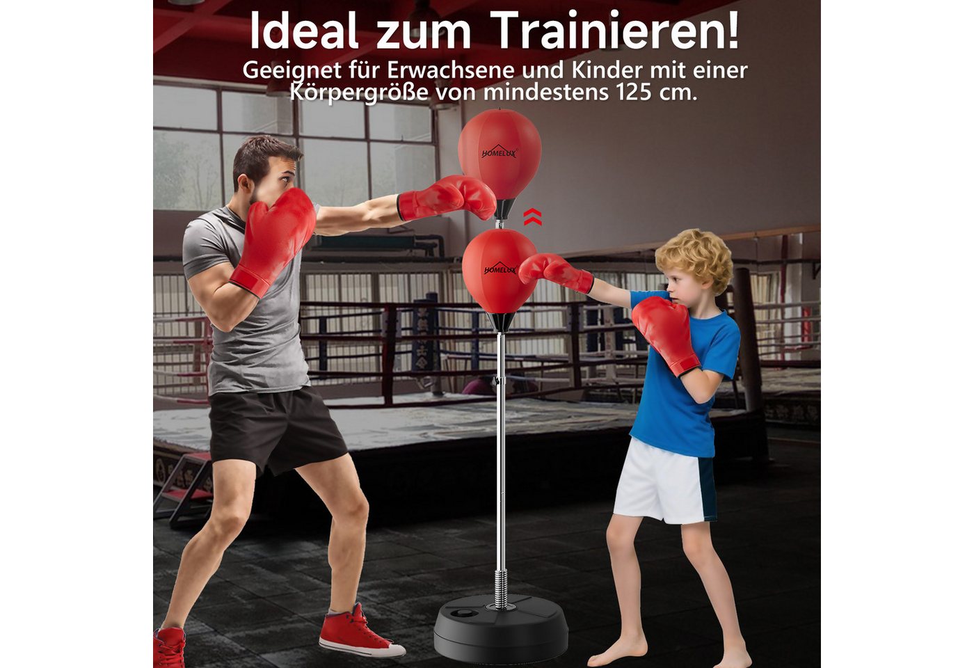 HOMELUX Punchingball 121-145cm Höhenverstellbar (Set, mit 2 Paar Handschuhe 1 Pump), für Jugendliche und Erwachsene