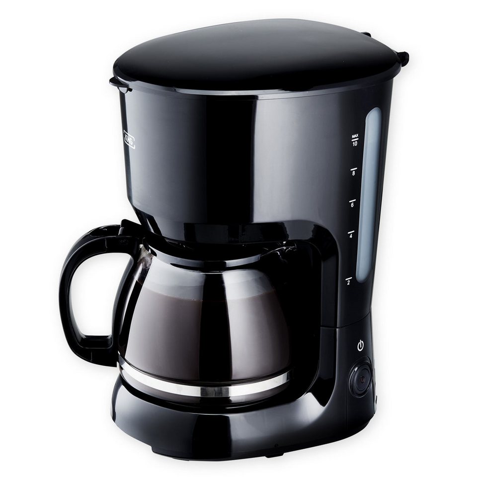 KHG Filterkaffeemaschine KA-128S in schwarz inkl. Glaskanne 1,25 Liter, 10 Tassen, 750 Watt, Permanentfilter, Warmhaltefunktion, Abschaltautomatik & Tropfstopp