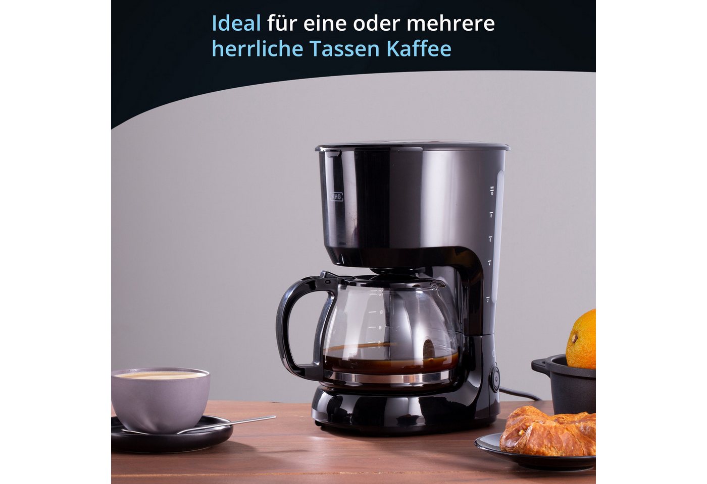 KHG Filterkaffeemaschine KA-128S in schwarz inkl. Glaskanne 1,25 Liter, 10 Tassen, 750 Watt, Permanentfilter, Warmhaltefunktion, Abschaltautomatik & Tropfstopp Bild 4