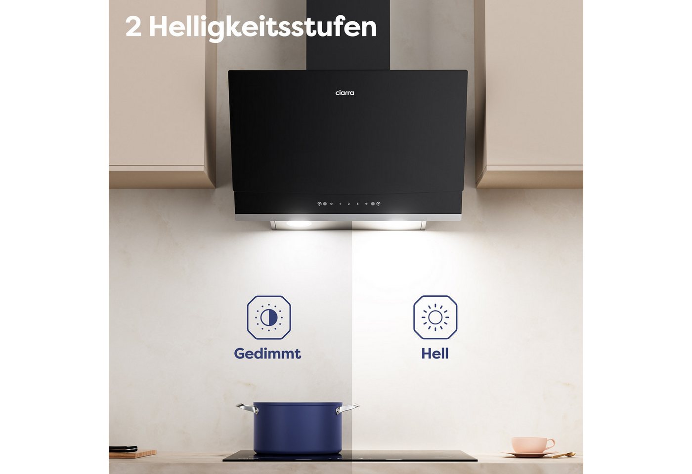CIARRA Kopffreihaube 60 cm Dunstabzugshaube 710 m³/h starke Saugleistung A+++ CBCB6736A 60 cm Dunstabzugshaube 710 m³/h starke Saugleistung A+++ CBCB6736A, Gestensteuerung & Touch Control, Schräge Wandhaube Umluft & Abluft
