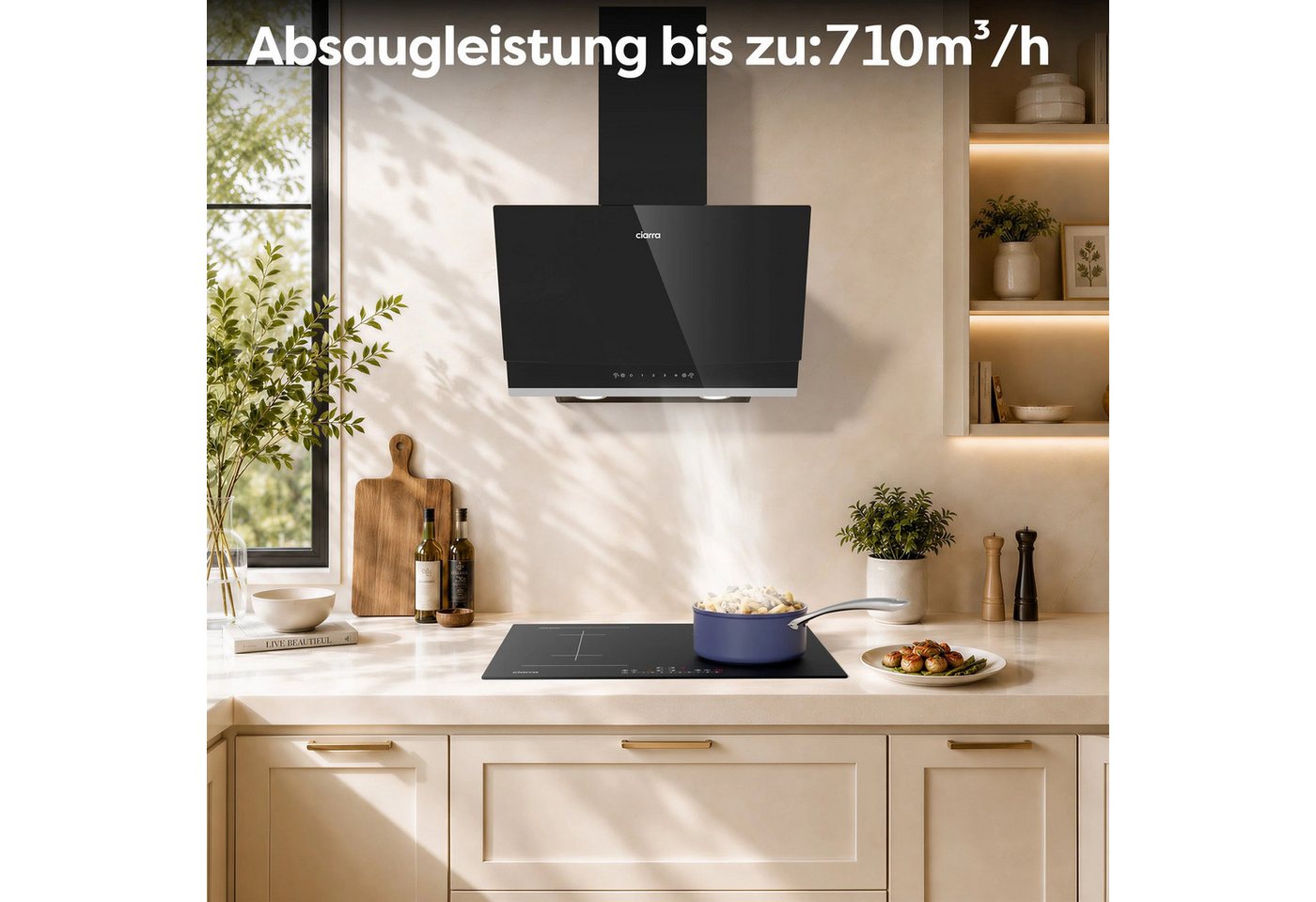 CIARRA Kopffreihaube 60 cm Dunstabzugshaube 710 m³/h starke Saugleistung A+++ CBCB6736A 60 cm Dunstabzugshaube 710 m³/h starke Saugleistung A+++ CBCB6736A, Gestensteuerung & Touch Control, Schräge Wandhaube Umluft & Abluft Bild 3