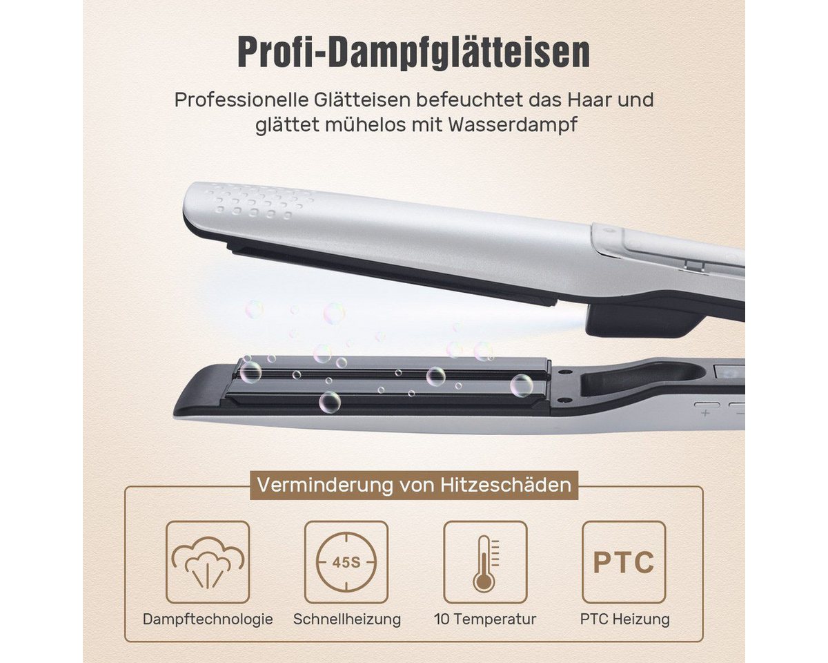 UKLISS Dampfglätter Profi Dampfglätteisen, 40 mm breite Keramikplatten mit LCD-Display, 65 W, Temperaturregelbar 100–230 °C, Dampftechnologie zum Haarschutz Bild 3