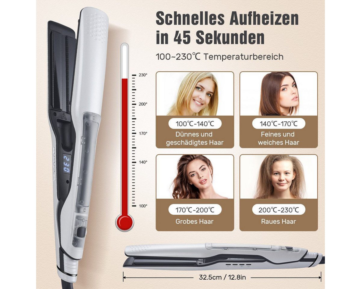 UKLISS Dampfglätter Profi Dampfglätteisen, 40 mm breite Keramikplatten mit LCD-Display, 65 W, Temperaturregelbar 100–230 °C, Dampftechnologie zum Haarschutz Bild 4