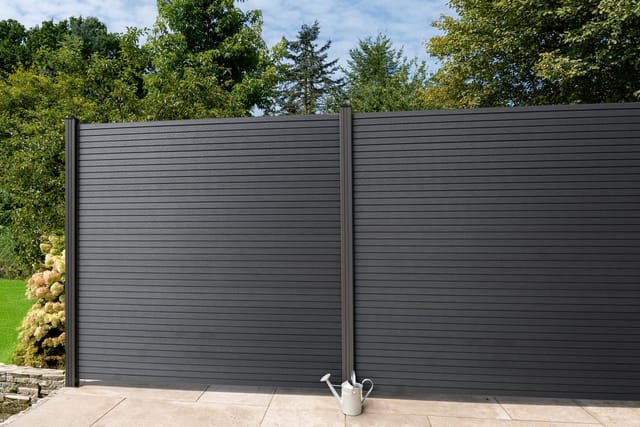 GartenLand WPC Zaun Set Shadowline ca. 180 x 180 cm Sichtschutz Steckzaun Deep Black Ohne Pfosten