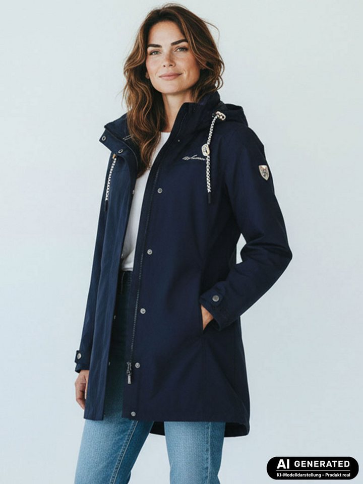 Dry Fashion Funktionsmantel Leer Damen Funktionsjacke Wasserdicht - Outdoor-Jacke Mantel Winddicht Atmungsaktiv, Verschweißte Nähte, Verstellbare und abnehmbare Kapuze Bild 5