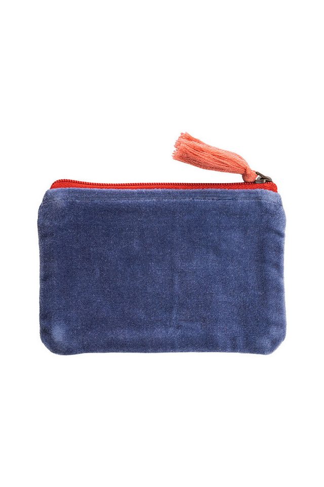 Tranquillo Aufbewahrungstasche Bio-Baumwolle RETRO 16x10 cm blau mit robustem Reißverschluss, Kleines Samttäschchen mit Retro-Stickerei, passt in jede Handtasche Bild 2