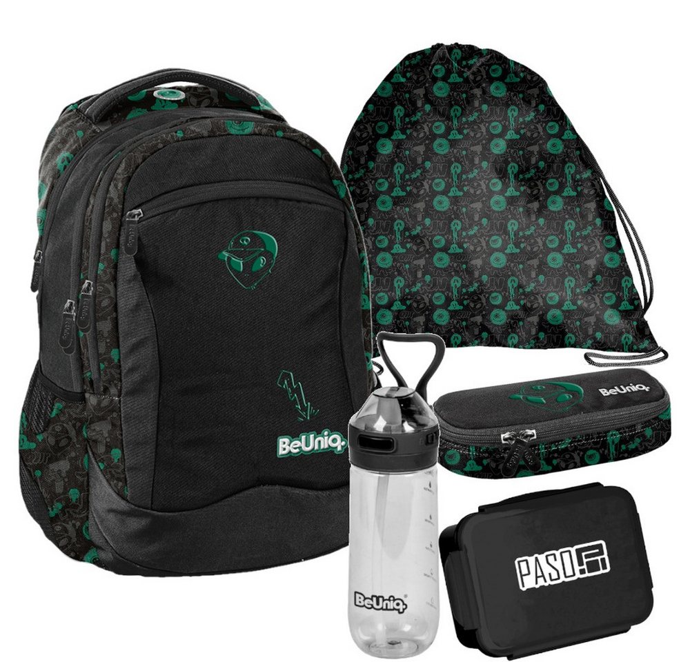 PASO Schulrucksack (Schulset, 5-tlg), UFO Mega Set 5-teilig – Schwarz, Grün Bild 5