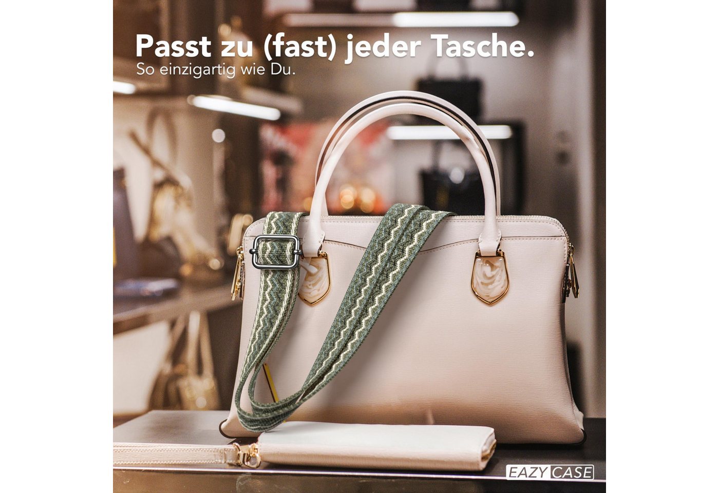 EAZY CASE Schulterriemen Ersatz Taschenriemen Boho Style Kameragurt Accessoire Taschen Crossbag Wave Band abnehmbar Grün Bild 2