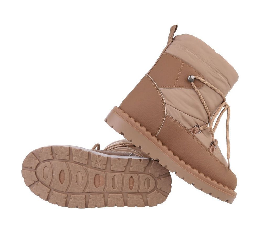 Ital-Design Damen Snowboots Freizeit Snowboots Flach Schnürstiefeletten in Hellbraun
