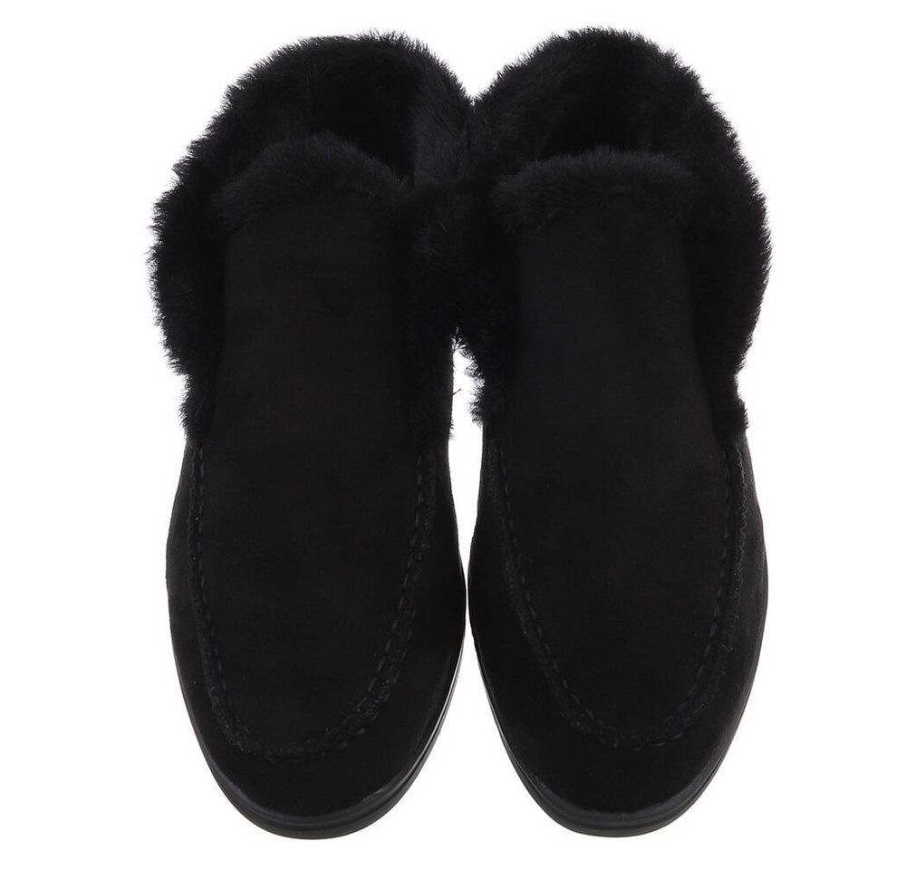 Ital-Design Gemütlicher Damenschuh mit weicher Innenauskleidung Snowboots (90793370) Blockabsatz Mokassins in Schwarz