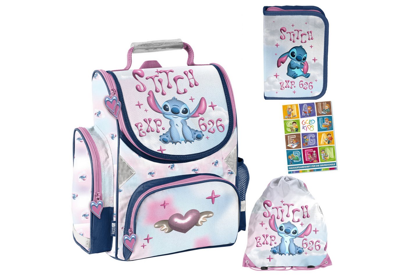 GOLDKIDS Schulranzen für Jungen und Mädchen, Set (Schul-Rucksack für Kinder mit Federmäppchen, 4-tlg., - Schuhbeutel und Hausaufgabenheft), - 1-3 Klasse