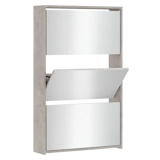 vidaXL Schuhschrank mit Spiegel 3 Fächer Betongrau 63x17x102,5 cm 342636