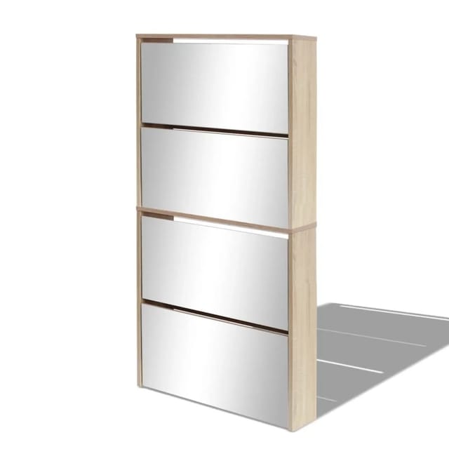 vidaXL Schuhschrank mit 4 Fächern Spiegel Eiche 63x17x134 cm 273935