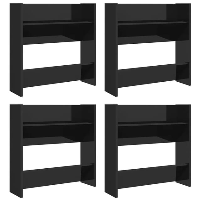 vidaXL Wand-Schuhschränke 4 Stk Hochglanz-Schwarz 60x18x60 cm 806737