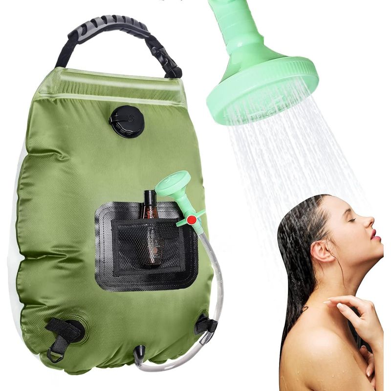 Tragbarer Solarduschsack, 20 Liter (5 Gallonen), Solarbeheizter Campingduschsack Mit Abnehmbarem Schlauch Und Austauschbarem Duschkopf
