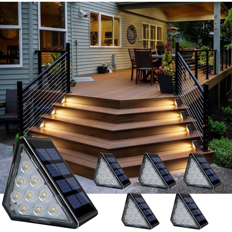 Solar-treppenleuchten, 6er-set Solar-außenleuchten, 3000k Ip67 Wasserdichte Solar-gartenleuchten Für Treppen, Stufen, Garten, Terrasse (warmweiß) [energieklasse A]