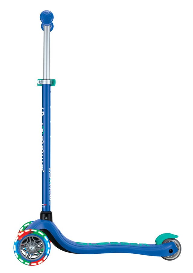 Globber Primo Plus Lights Tretroller Kinder 120/80 mm ABEC 9 3-Rädrig Höhenverstellbar LED-Leuchtrollen Blau