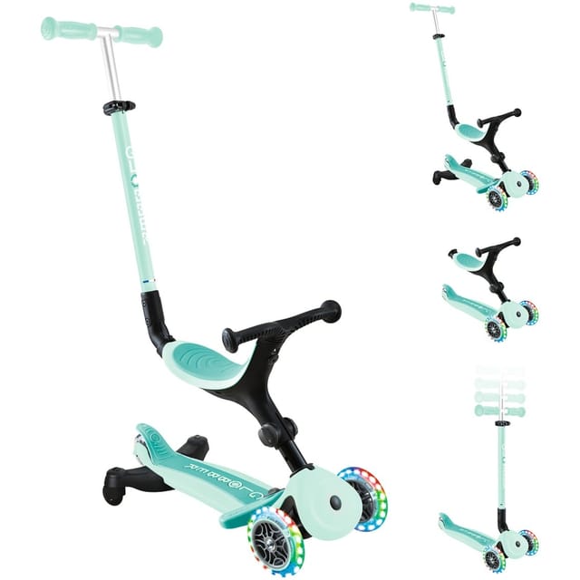 Globber Go-Up Active Lights 360 3 in 1 Aufsitzrad Laufrad und Scooter 120/80 mm 3-Rädrig Höhenverstellbar Mint