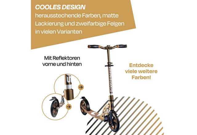 Six Degrees Aluminium Scooter mit Klappmechanismus und Ständer 205 mm Höhenverstellbar Golden Dusk Testsieger