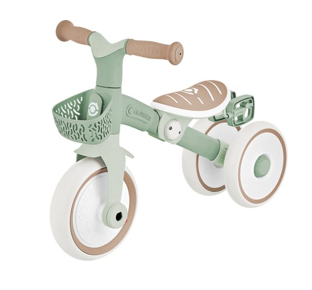 Globber Learning Trike 2in1 Plus Dreirad und Laufrad für Kinder 8/7 Zoll TPR-Sattel Höhenverstellb Salbei Grün