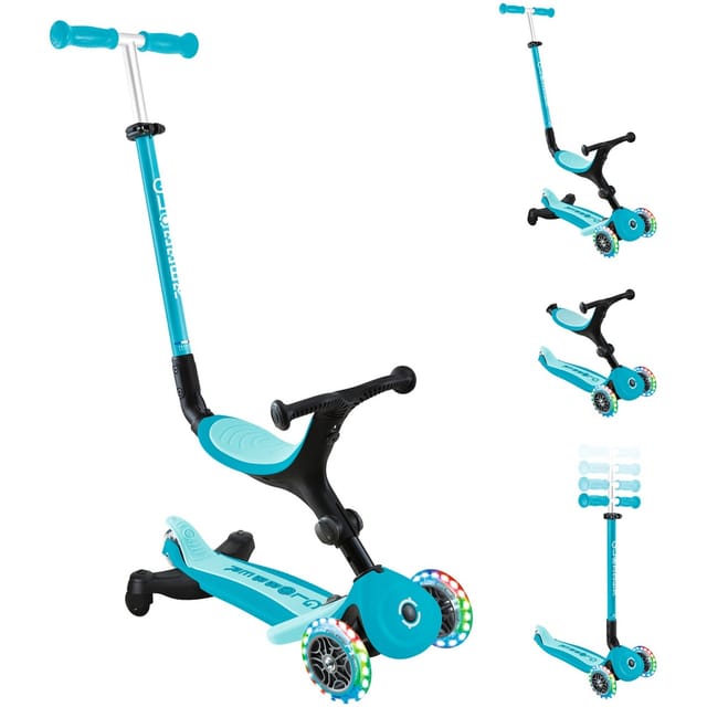 Globber Go-Up Active Lights 360 3 in 1 Aufsitzrad Laufrad und Scooter 120/80 mm 3-Rädrig Höhenverstellbar Blau