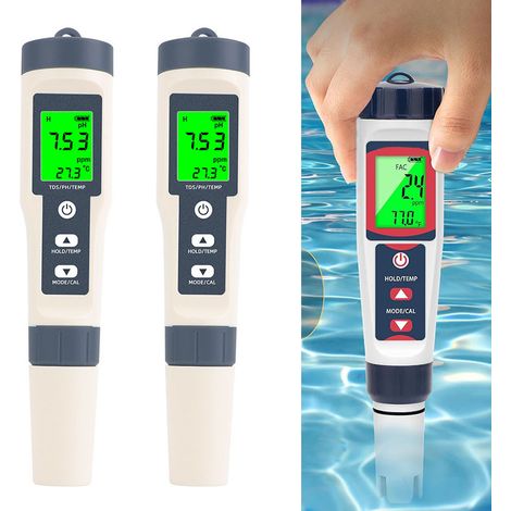 2 Wasserqualitäts-teststifte, Pool-salztester, Tester Für Freies Chlor, Digitaler Chlor-ph-tester