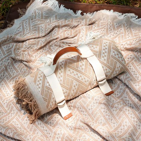 Obosoe Picknickdecke Im Boho-stil Mit Quasten, 180 X 180 Cm, Wasserdichtes Polyestergewebe, Ideal Für Terrasse, Rasen Und Garten, Beige