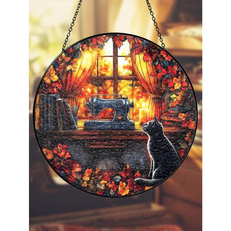 Buntglas-sonnenfänger Mit Nähmaschinenmotiv, Geschenk Für Nähbegeisterte, 9 Cm