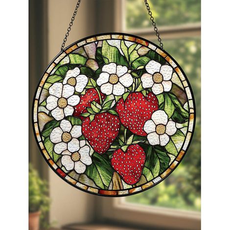 Buntglas-sonnenfänger Mit Erdbeermotiv, 20 Cm, Geschenk Für Pflanzenliebhaber