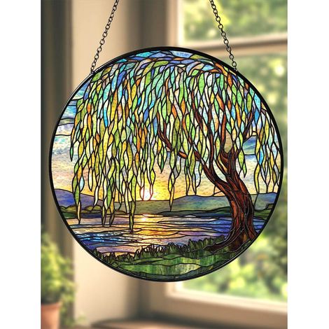 Buntglas-sonnenfänger, 25 Cm, Trauerweide, Fensterschmuck Für Baumliebhaber