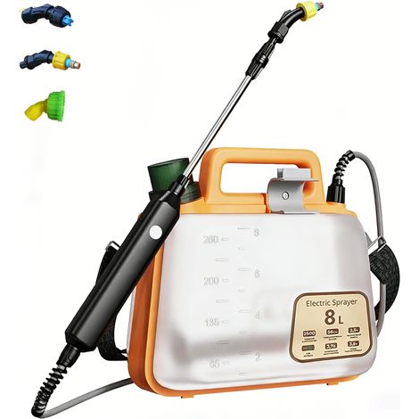 Elektrisches Sprühgerät Mit 8 Litern Fassungsvermögen, Batteriebetriebenes Schultersprühgerät Mit Teleskopstange Und 3 Düsen, Zur Desinfektion Und Bewässerung Usw.