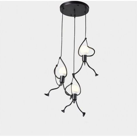 Dreiflammige Pendelleuchte Aus Eisen Im Cartoon-stil, Personalisierbare Pendelleuchte Für Wohnzimmer Und Ladeneinrichtung, Warmweiß