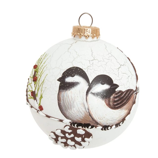 Krebs Glas Lauscha Weihnachtskugel Vogelpaar Weiß 10cm