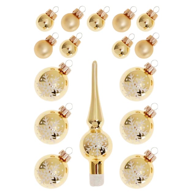 Krebs Glas Lauscha Baumschmuck Mini-Dekoset mit Spitze Goldfarbig 3cm