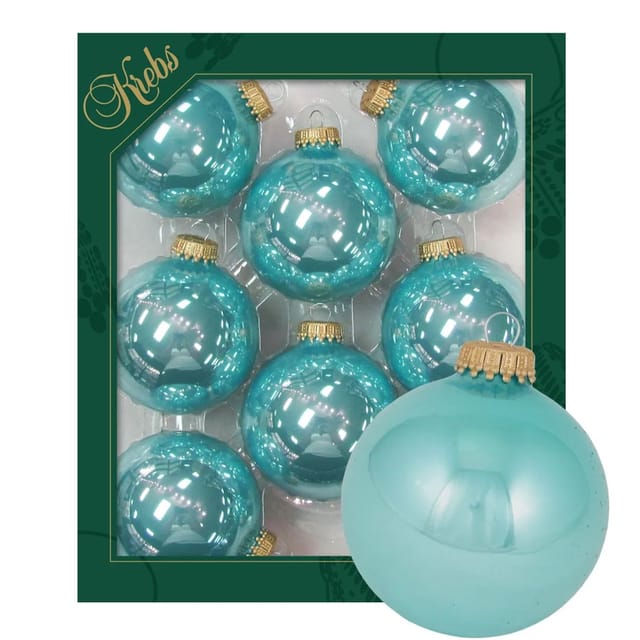 Krebs Glas Lauscha Weihnachtskugeln Aquamarin Glanz Uni 8er-Set 7cm