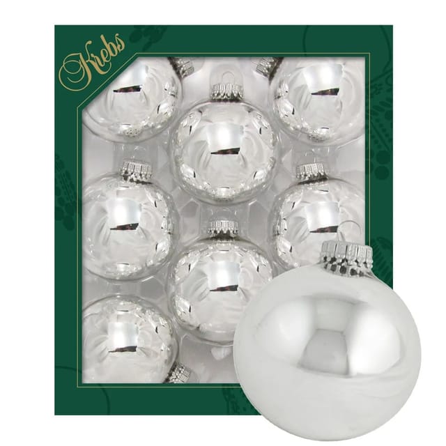 Krebs Glas Lauscha Weihnachtskugeln Silber Glanz Uni 8er-Set 7cm