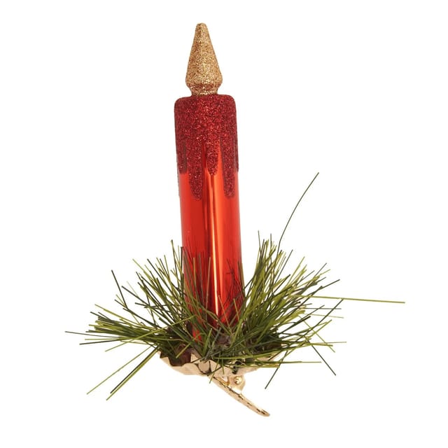 Krebs Glas Lauscha Baumschmuck Kerze auf Klipp Rot 11cm