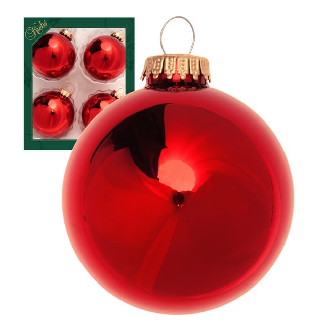Krebs Glas Lauscha Weihnachtskugeln Rot Glanz Uni 4er-Set 8cm