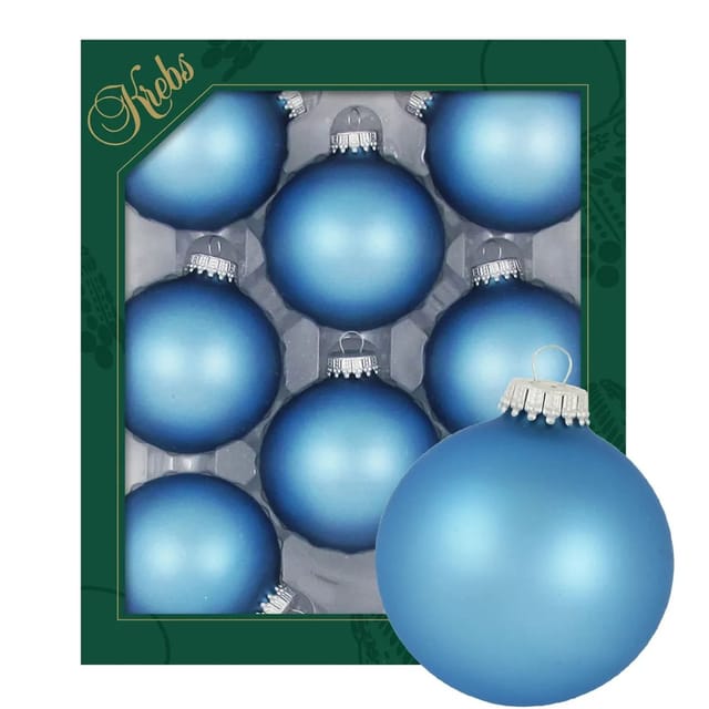 Krebs Glas Lauscha Weihnachtskugeln Gletscherblau Matt Uni 8er-Set 7cm