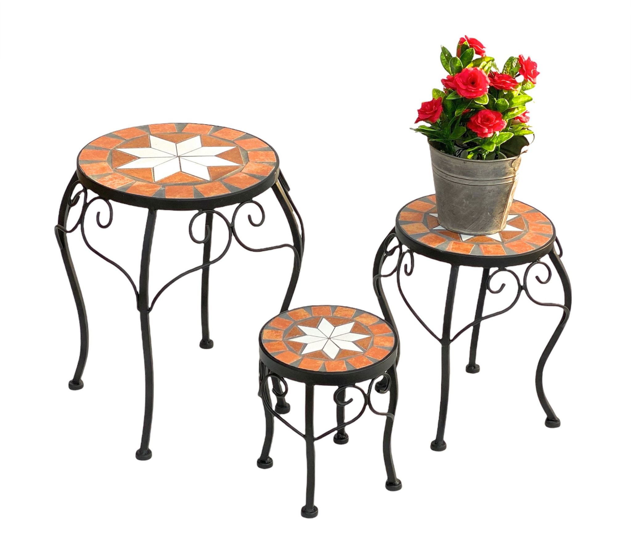 Blumenhocker Mosaik Rund 3er Set 20, 27, 37 Cm Blumenständer 12014 Beistelltisch Pflanzenständer Mosaiktisch Klein - Dandibo