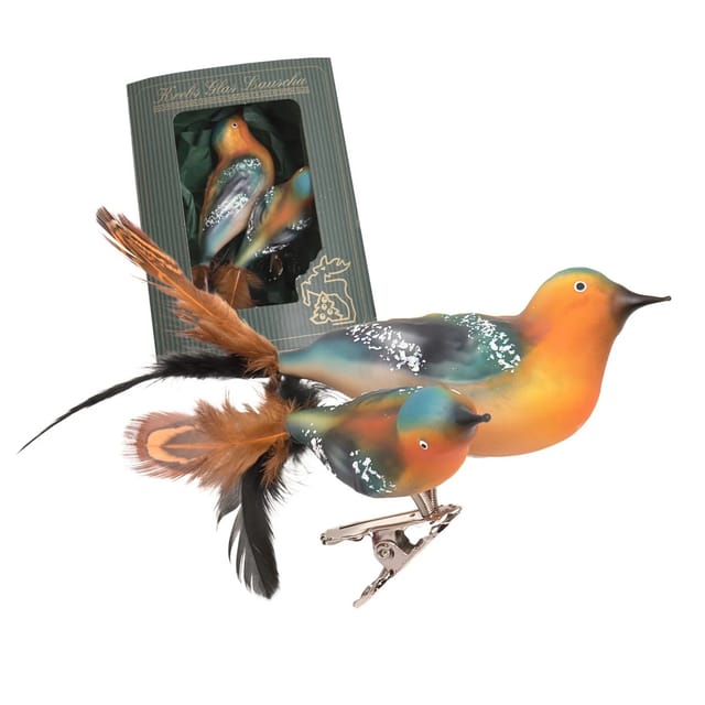 Krebs Glas Lauscha Baumschmuck Doppelvogel Buchfink Mehrfarbig 9cm